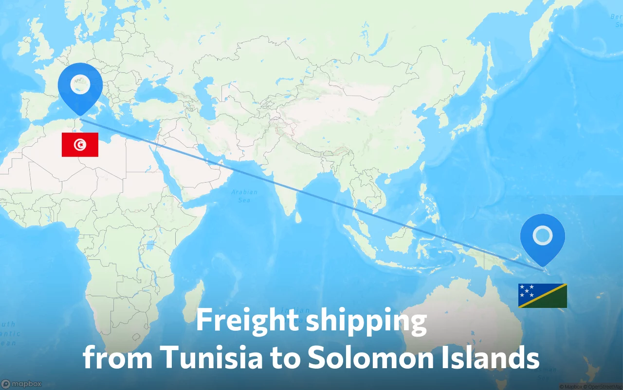 Shipping route from Tunisia to Solomon Islands
