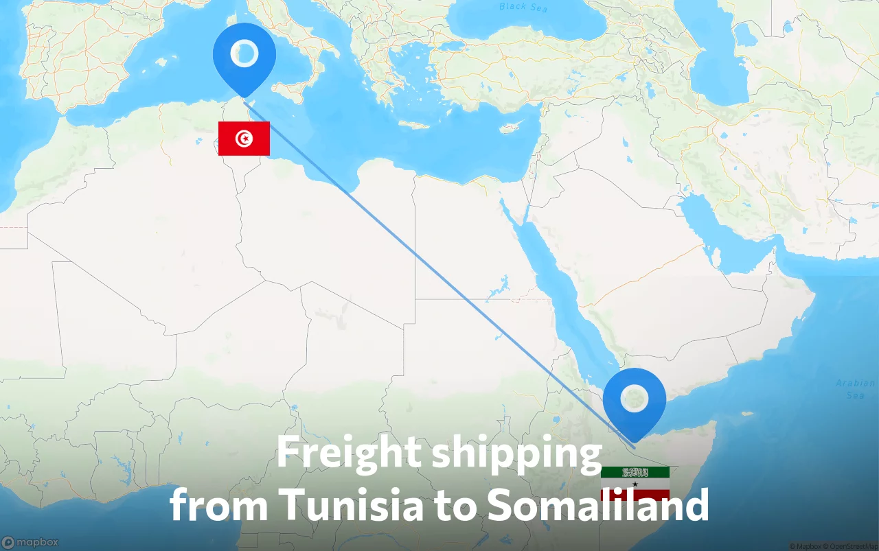 Shipping route from Tunisia to Somaliland