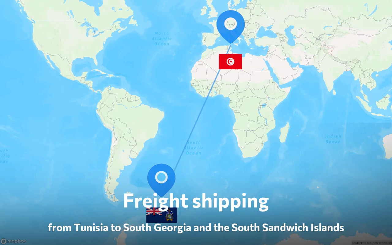 Shipping route from Tunisia to South Georgia and the South Sandwich Islands