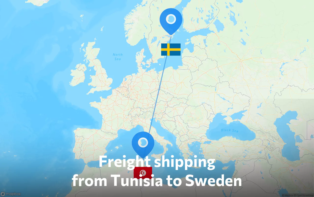 Shipping route from Tunisia to Sweden