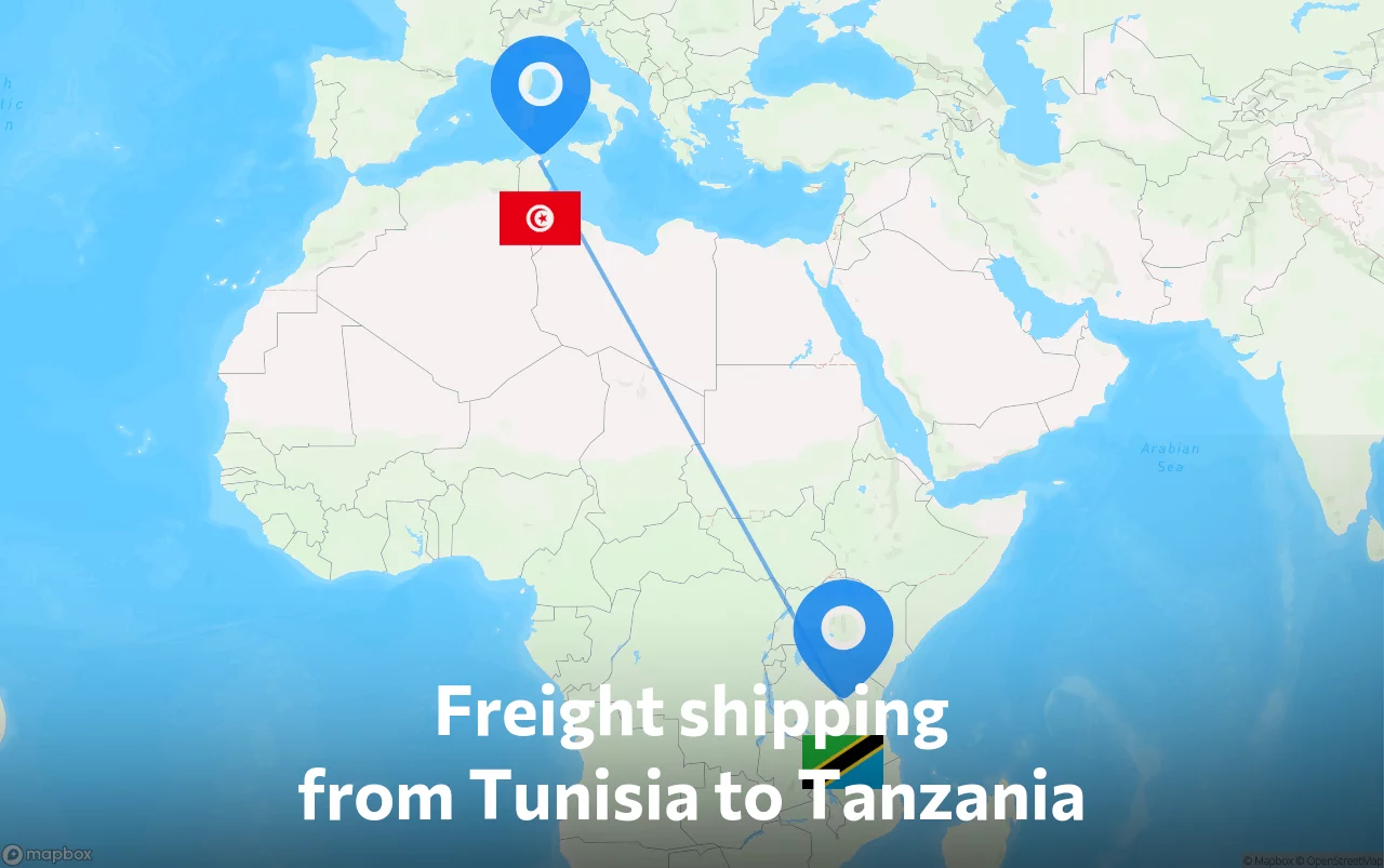 Shipping route from Tunisia to Tanzania