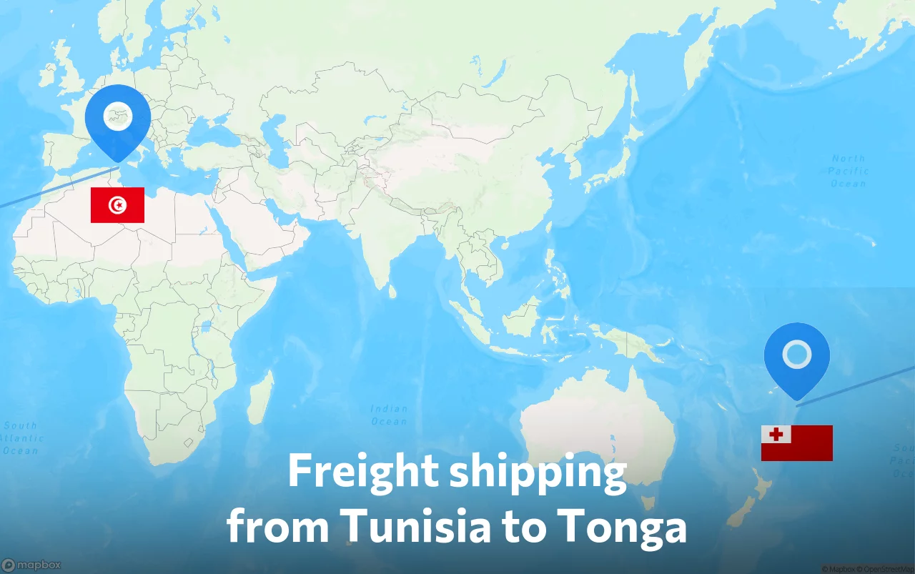 Shipping route from Tunisia to Tonga