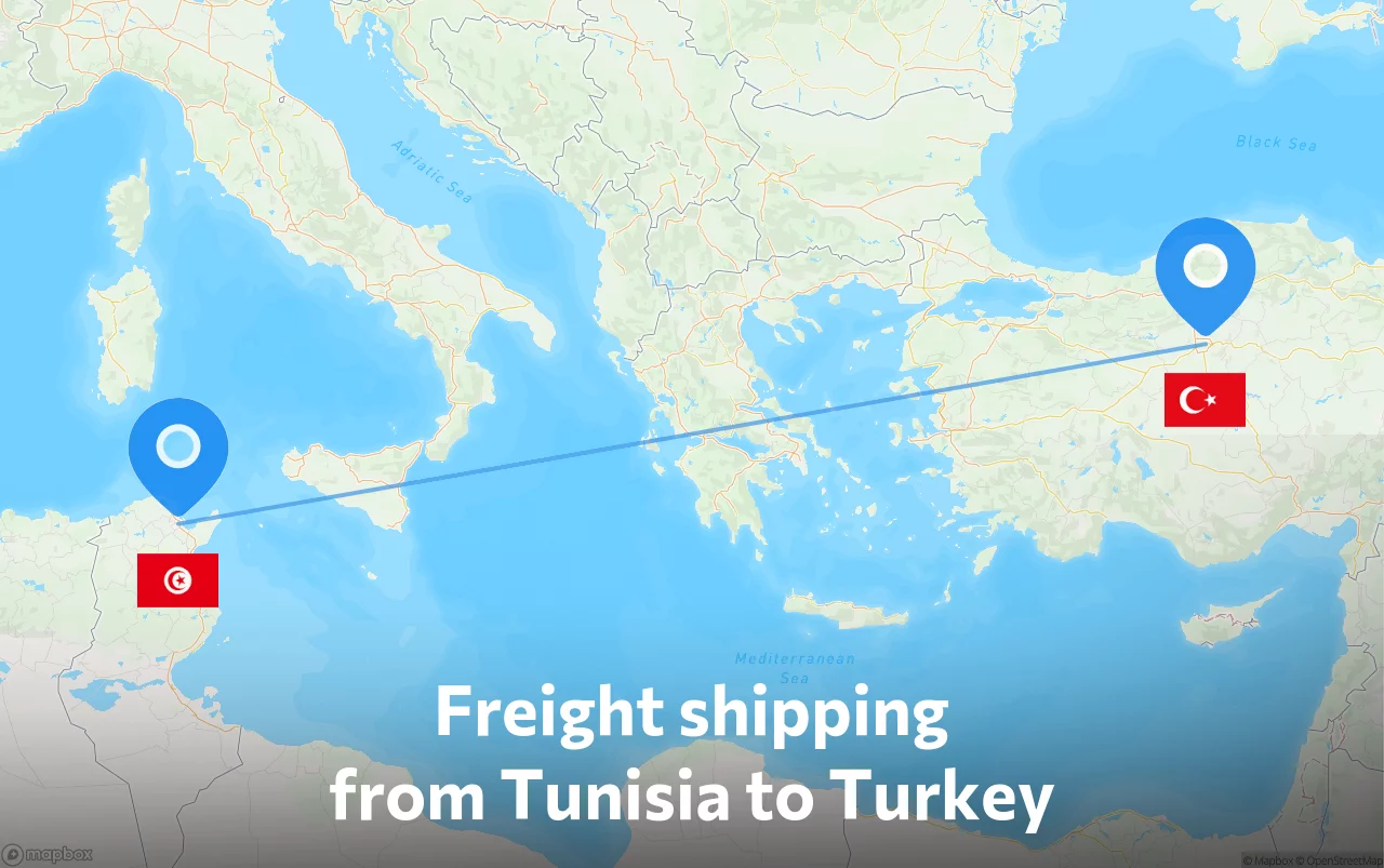 Shipping route from Tunisia to Turkey