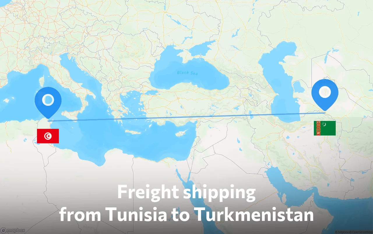 Shipping route from Tunisia to Turkmenistan