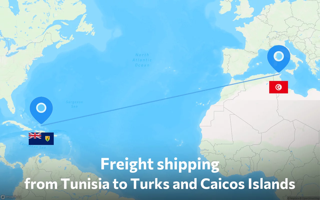 Shipping route from Tunisia to Turks and Caicos Islands