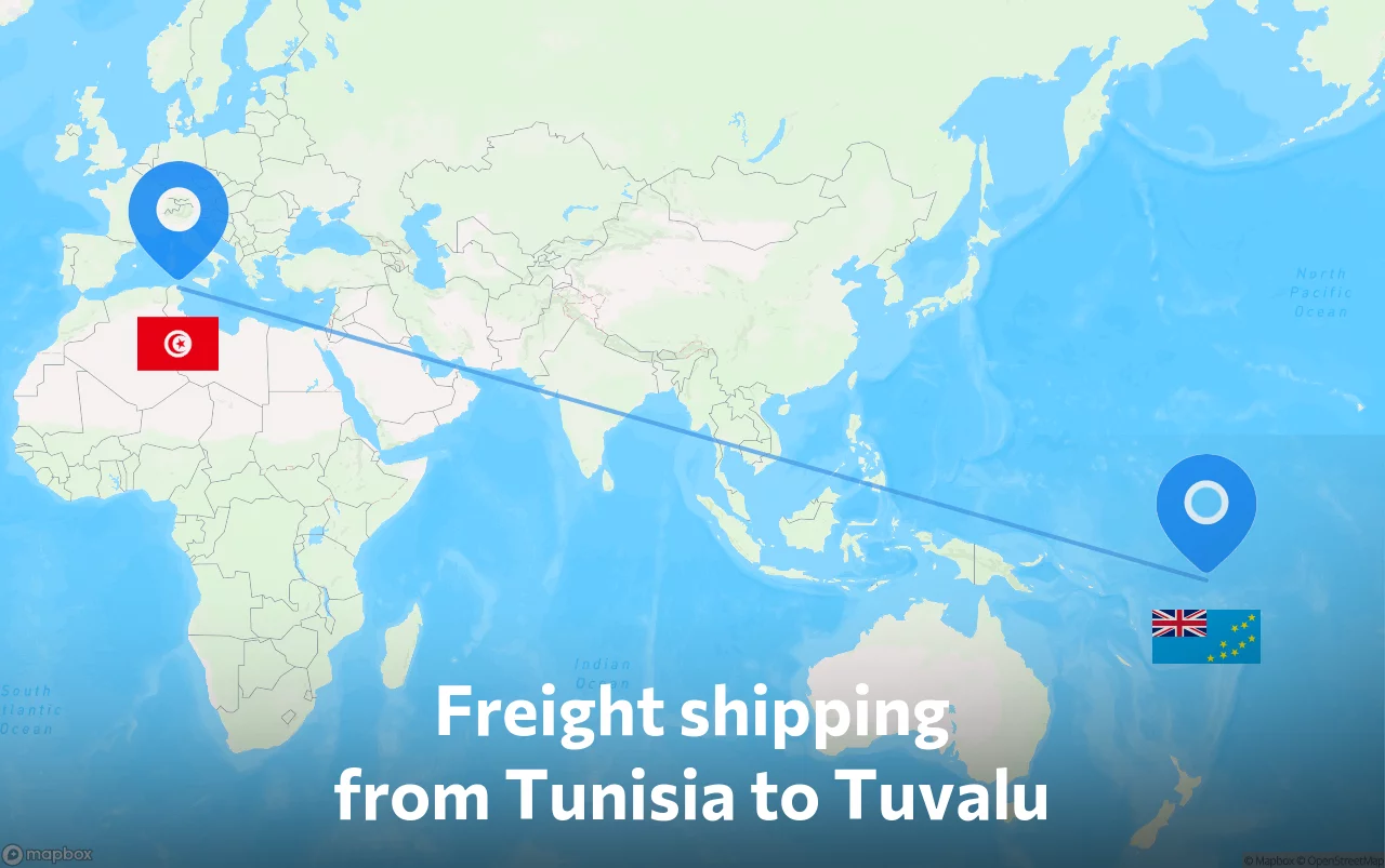 Shipping route from Tunisia to Tuvalu