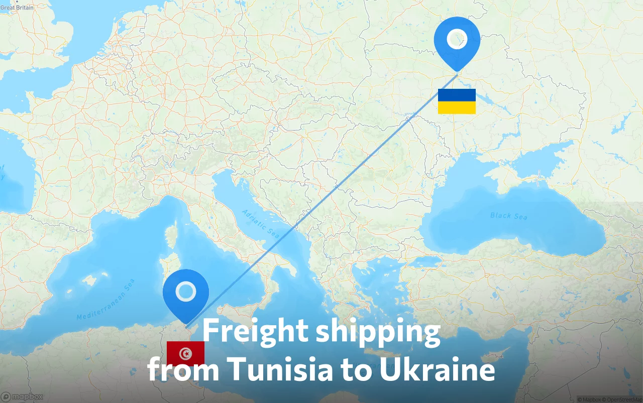 Shipping route from Tunisia to Ukraine