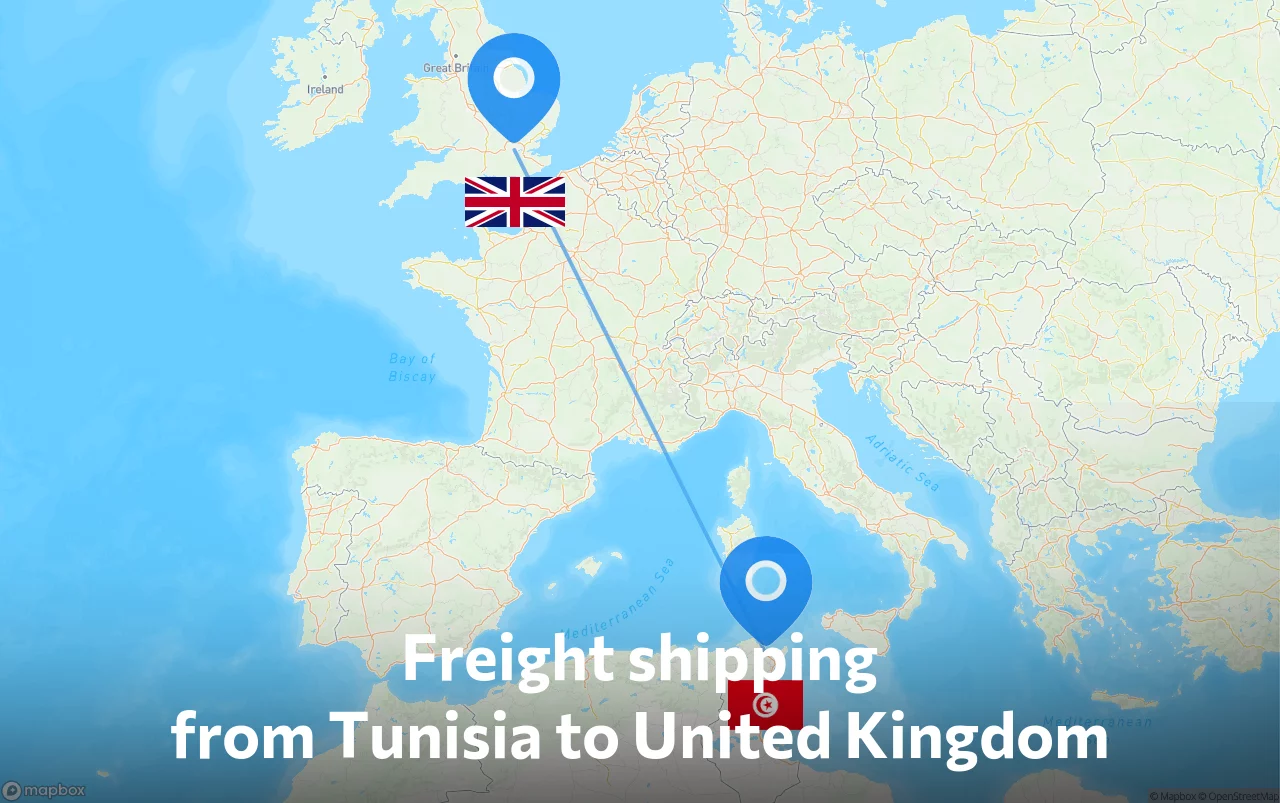 Shipping route from Tunisia to United Kingdom