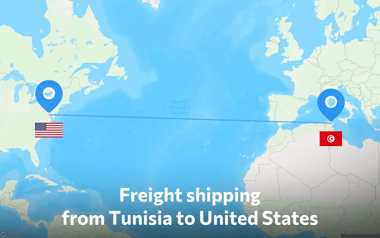 Shipping route from Tunisia to United States