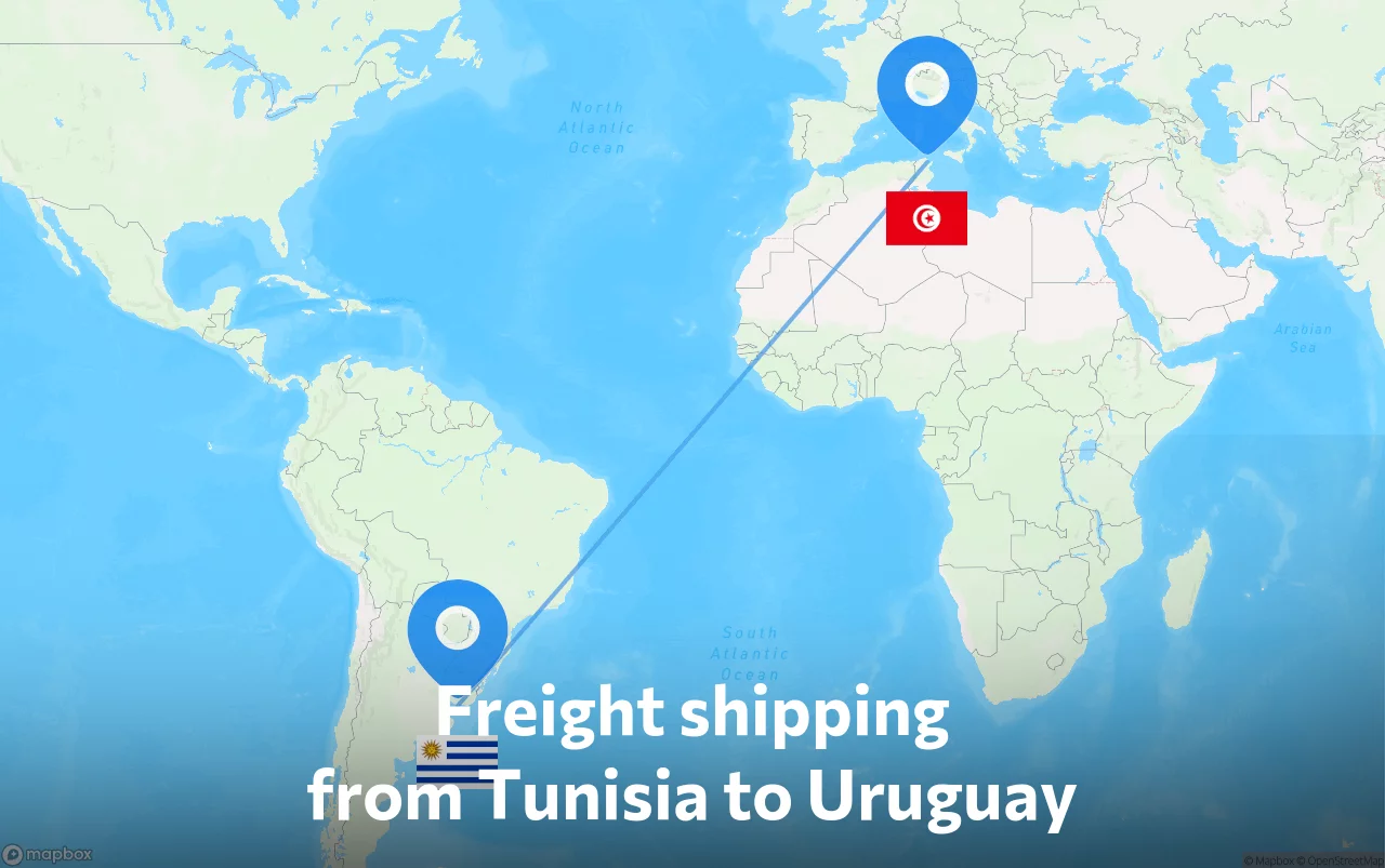 Shipping route from Tunisia to Uruguay