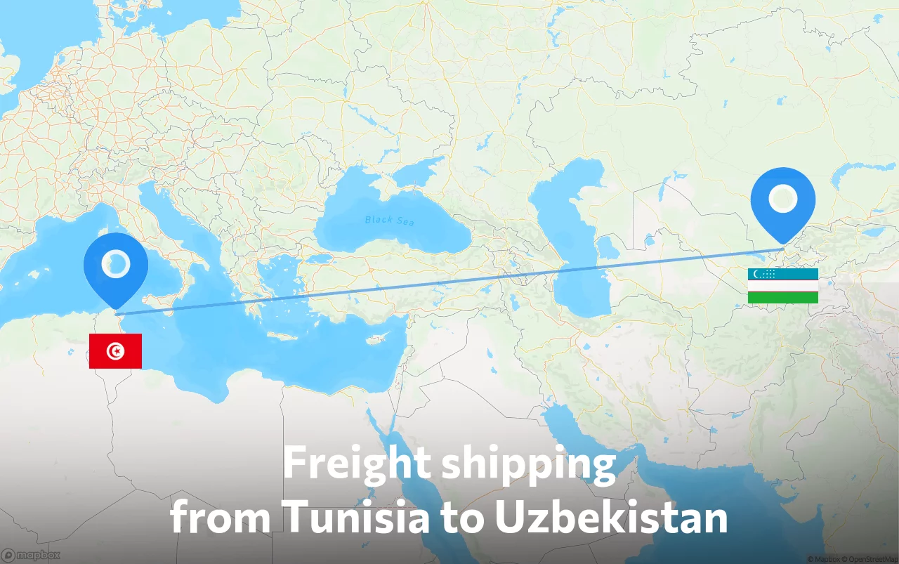 Shipping route from Tunisia to Uzbekistan