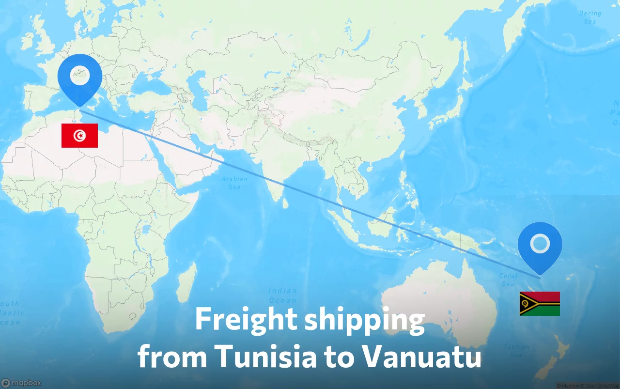 Shipping route from Tunisia to Vanuatu
