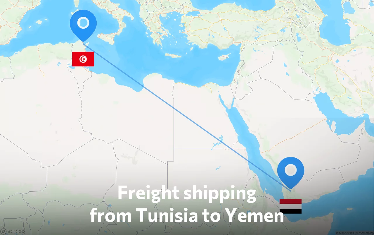 Shipping route from Tunisia to Yemen