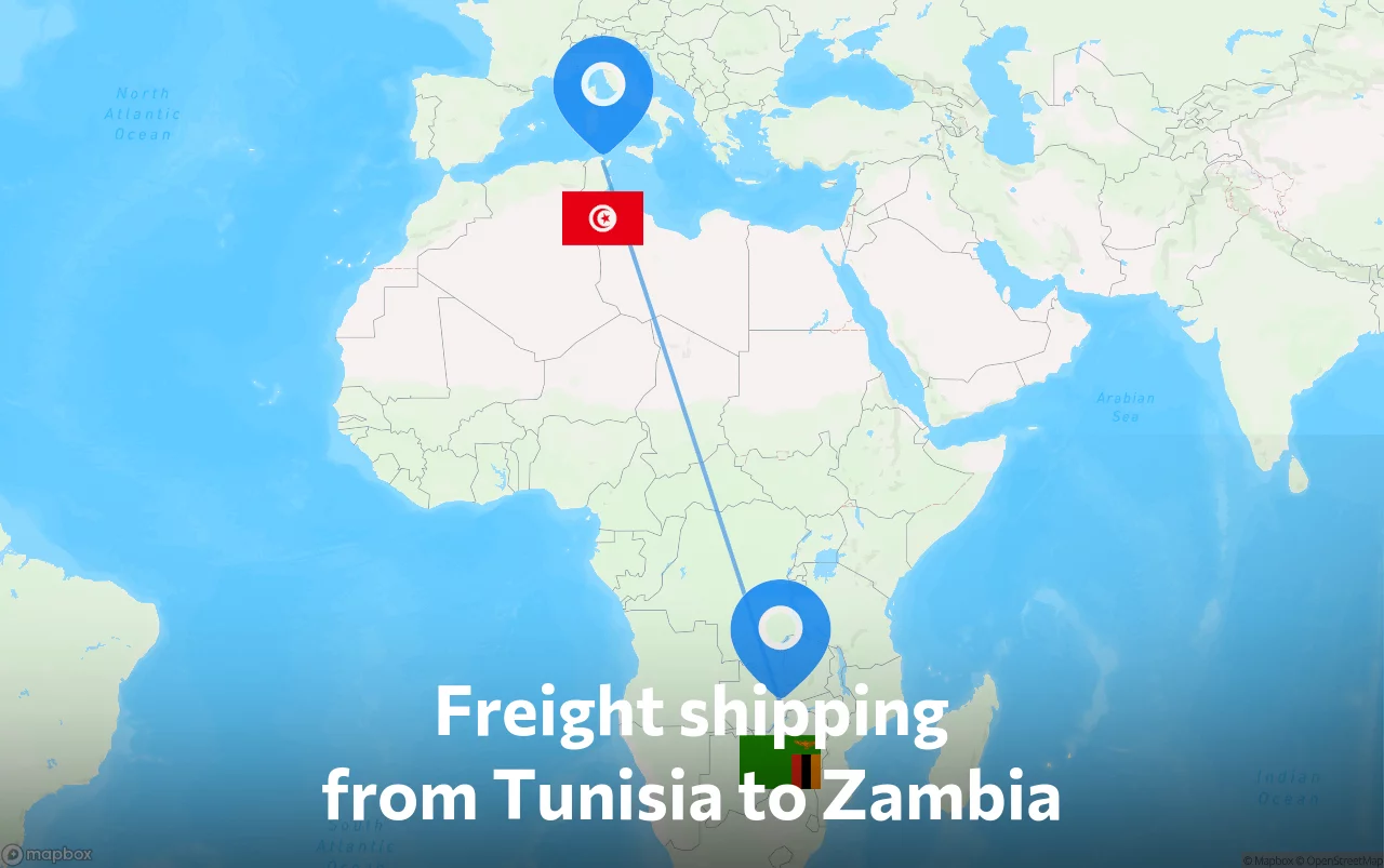 Shipping route from Tunisia to Zambia