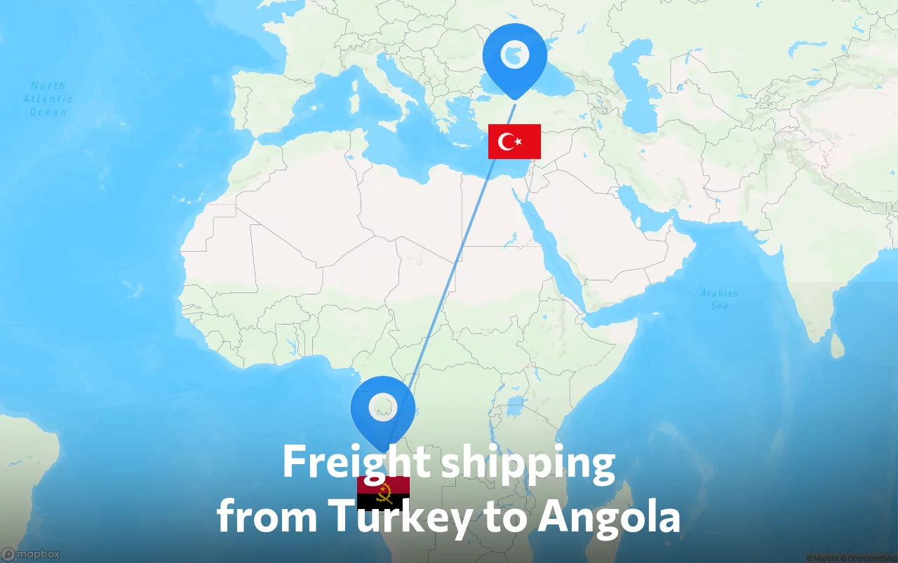 Shipping route from Turkey to Angola