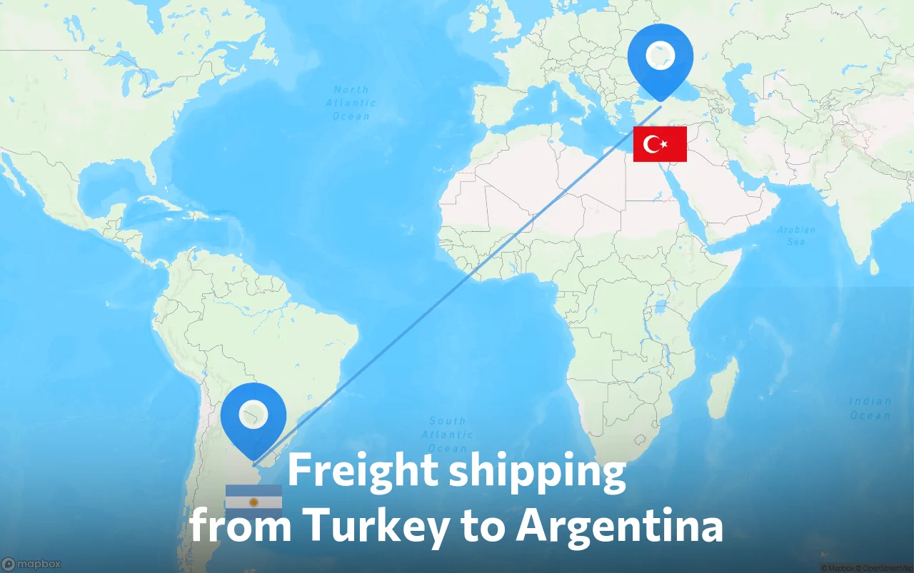 Shipping route from Turkey to Argentina