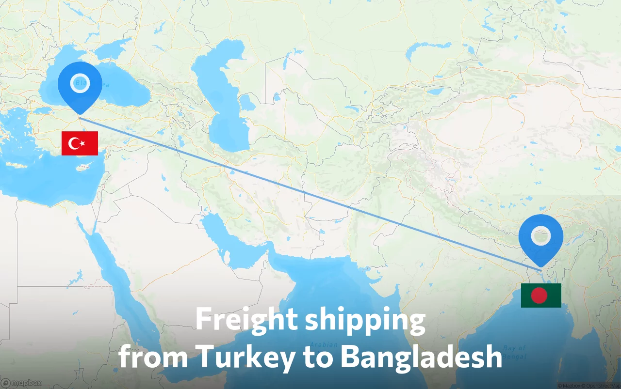 Shipping route from Turkey to Bangladesh