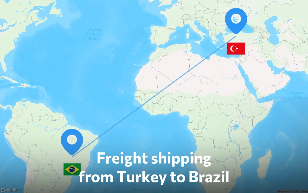 Shipping route from Turkey to Brazil