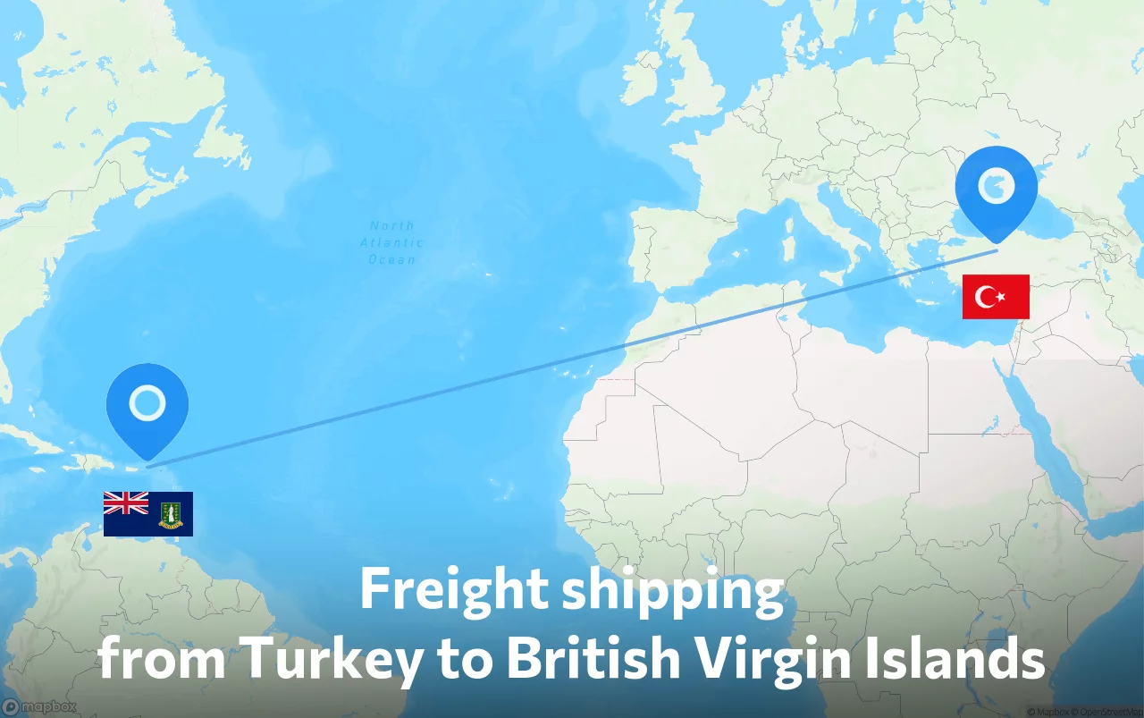 Shipping route from Turkey to British Virgin Islands