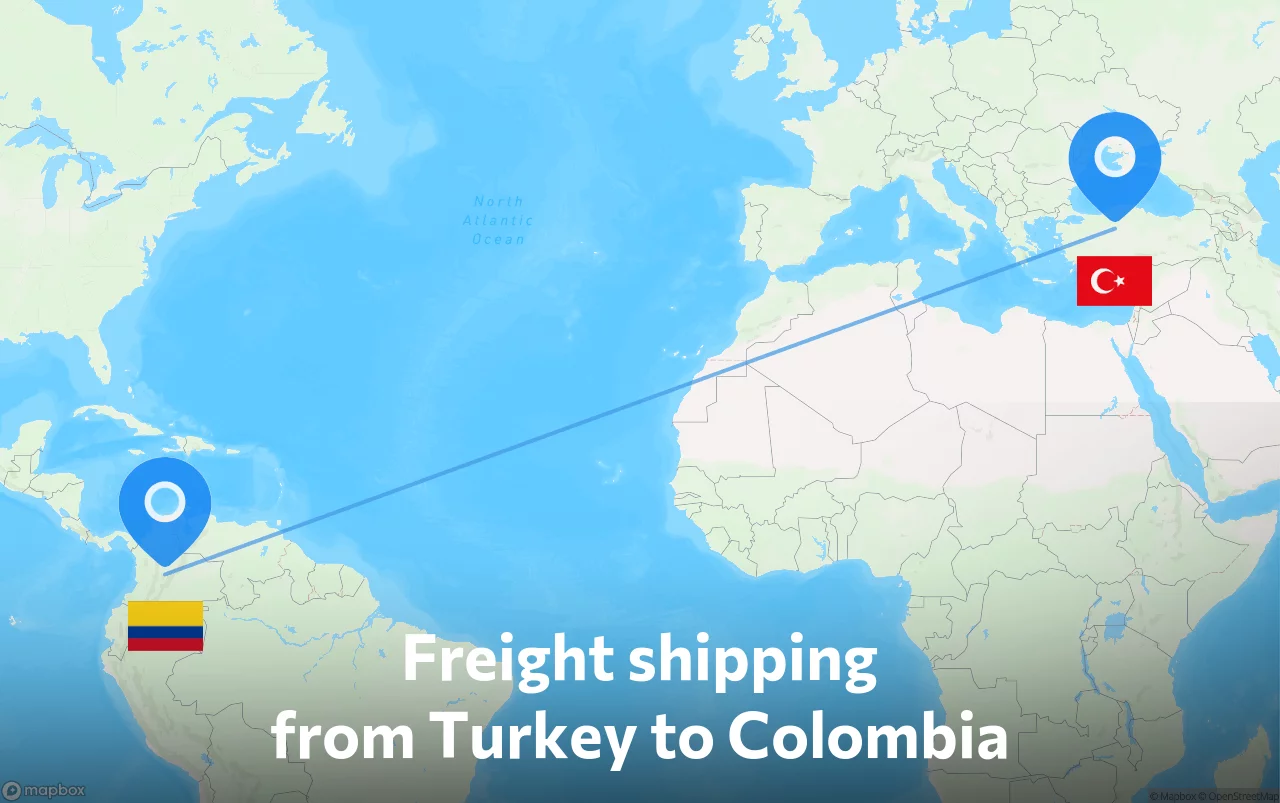 Shipping route from Turkey to Colombia