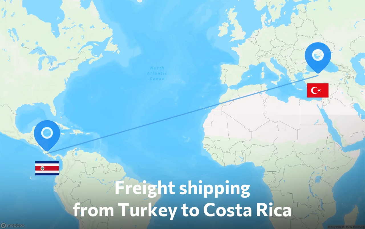Shipping route from Turkey to Costa Rica