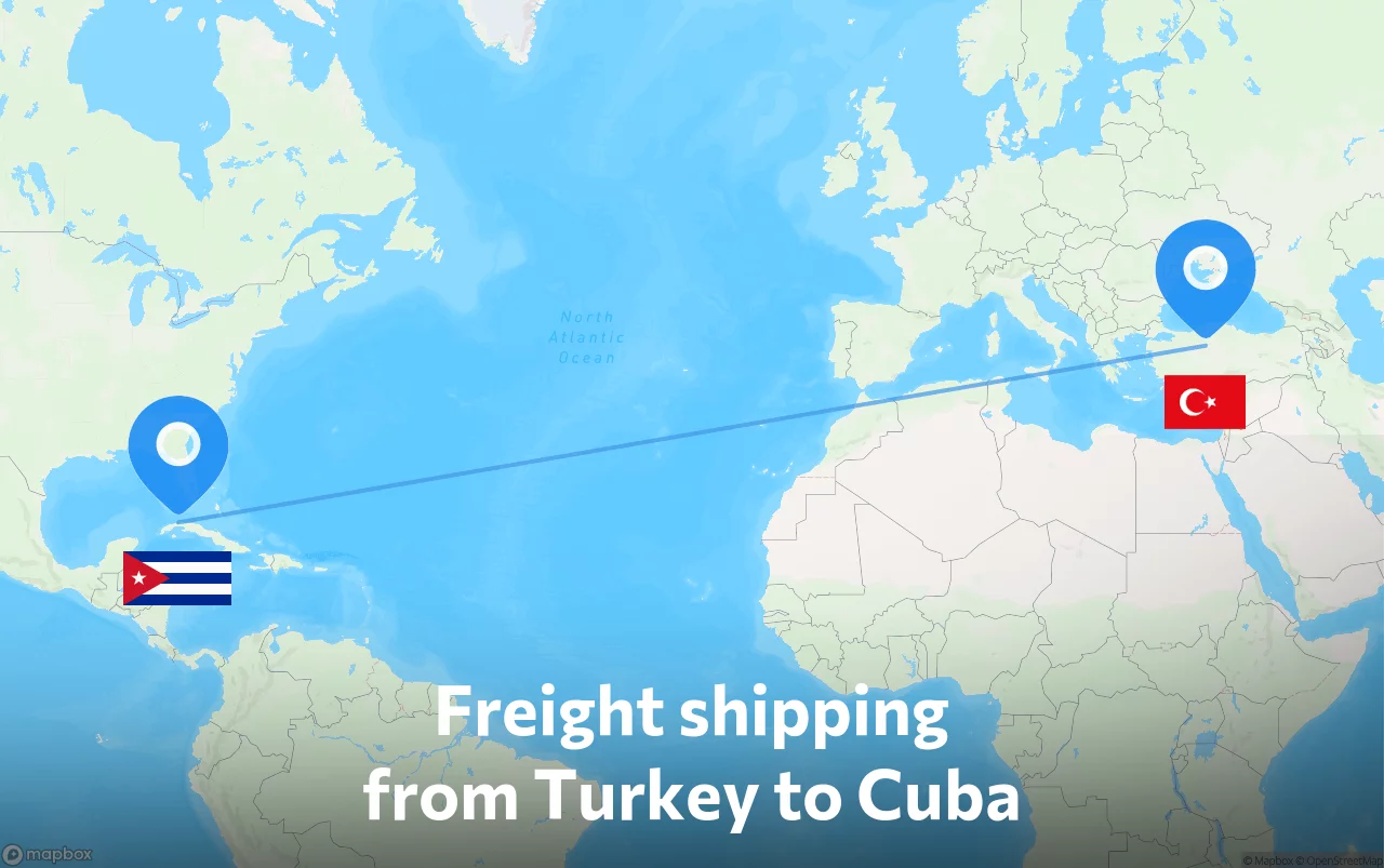 Shipping route from Turkey to Cuba