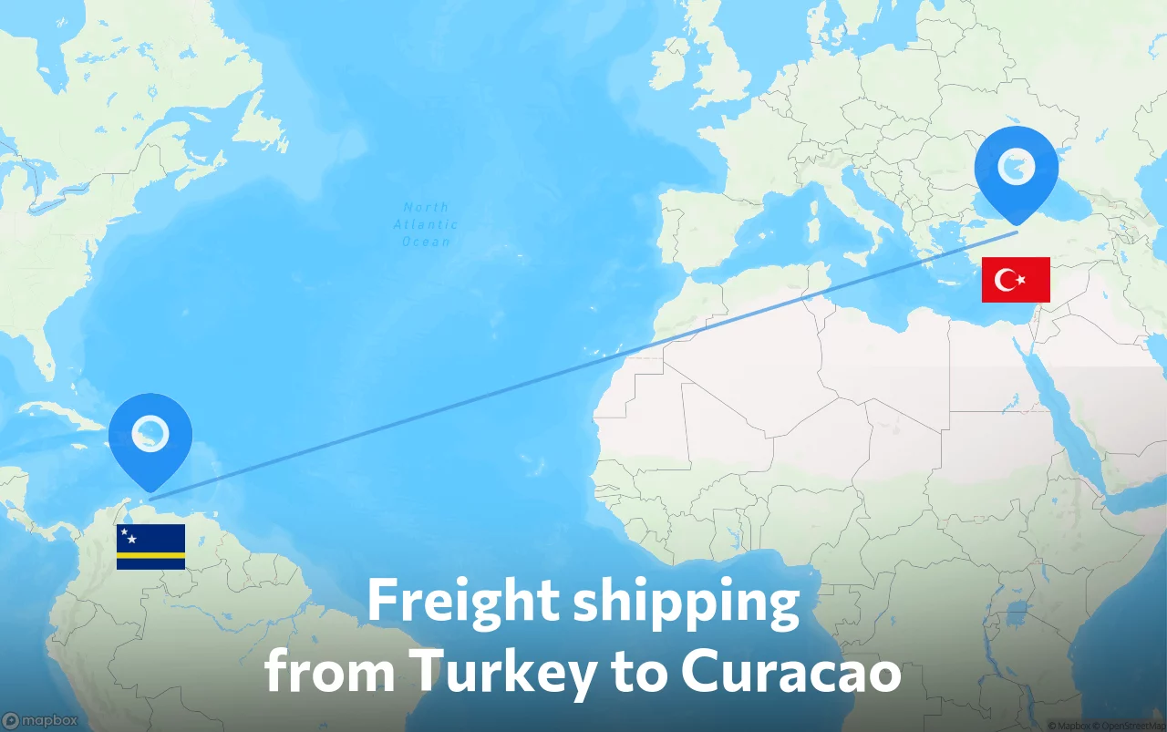 Shipping route from Turkey to Curacao