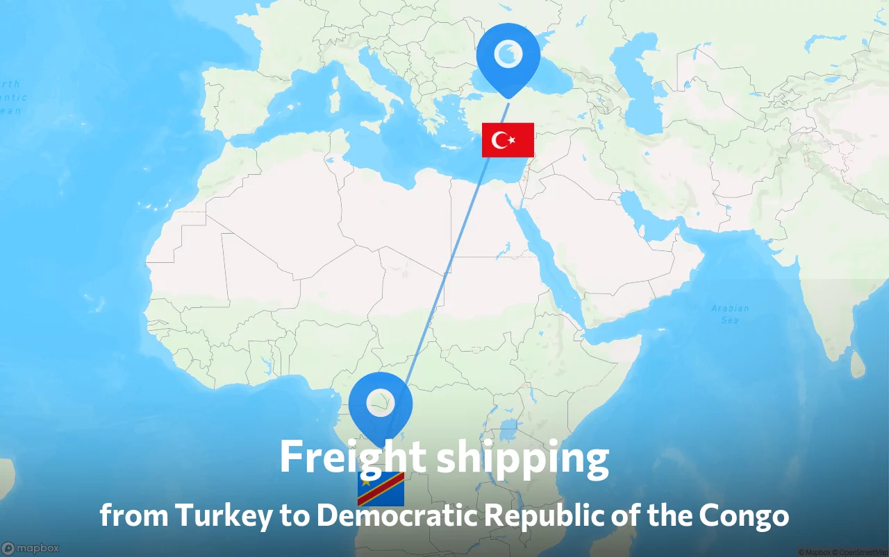 Shipping route from Turkey to Democratic Republic of the Congo