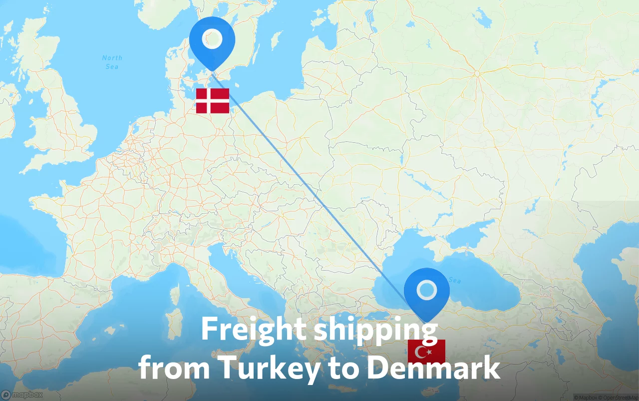 Shipping route from Turkey to Denmark