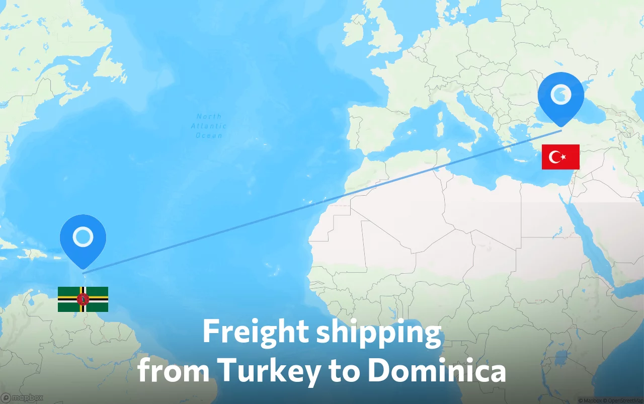 Shipping route from Turkey to Dominica