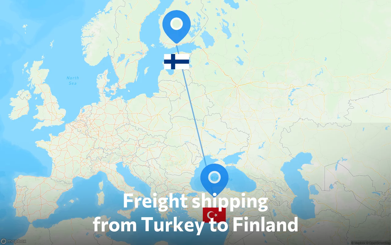 Shipping route from Turkey to Finland