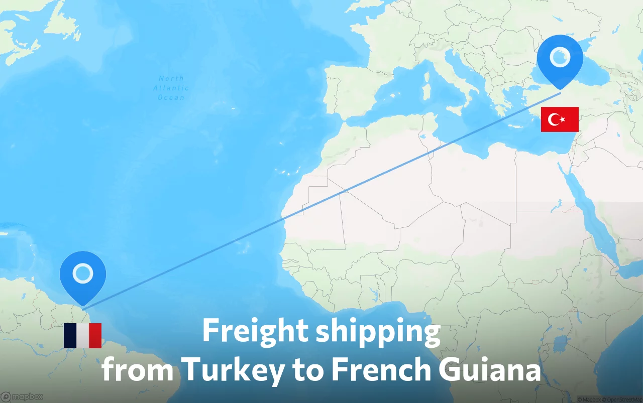 Shipping route from Turkey to French Guiana