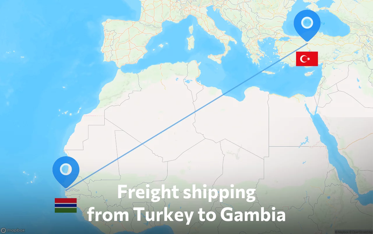 Shipping route from Turkey to Gambia