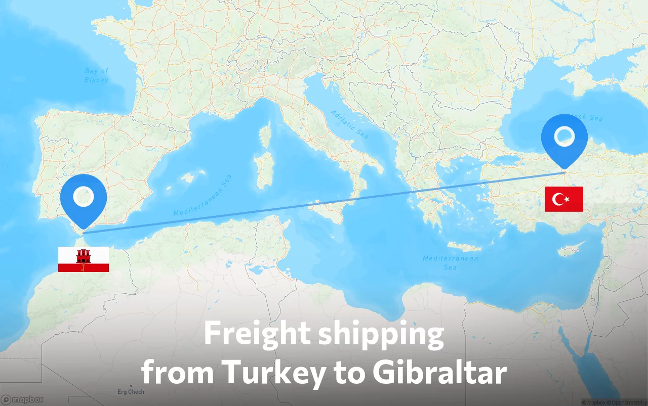 Shipping route from Turkey to Gibraltar