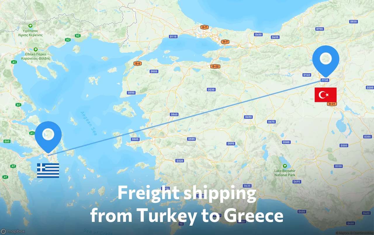 Shipping route from Turkey to Greece