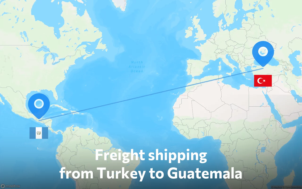 Shipping route from Turkey to Guatemala
