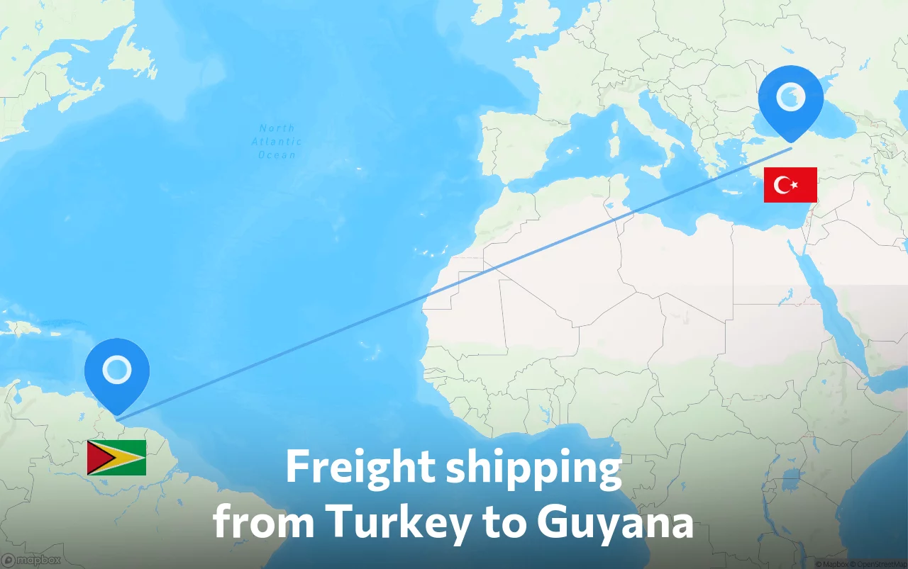 Shipping route from Turkey to Guyana