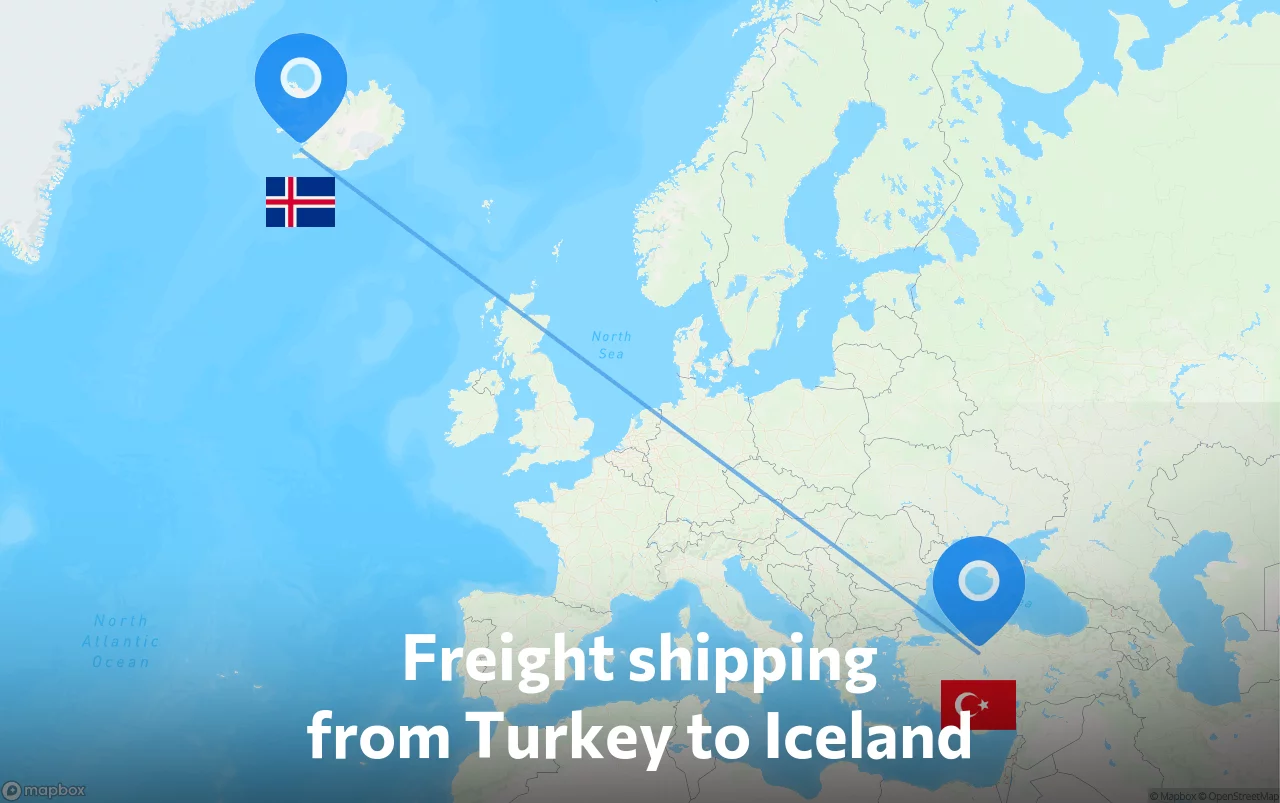 Shipping route from Turkey to Iceland