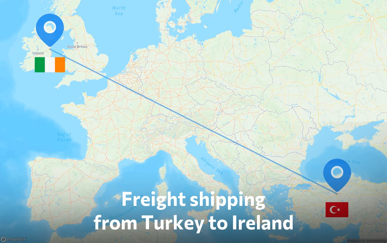 Shipping route from Turkey to Ireland