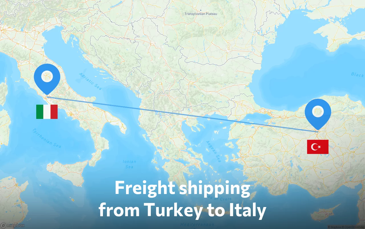 Shipping route from Turkey to Italy