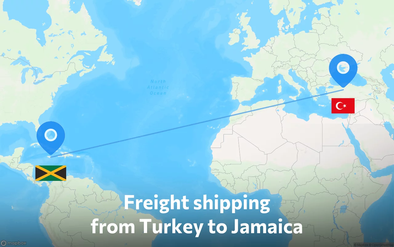 Shipping route from Turkey to Jamaica