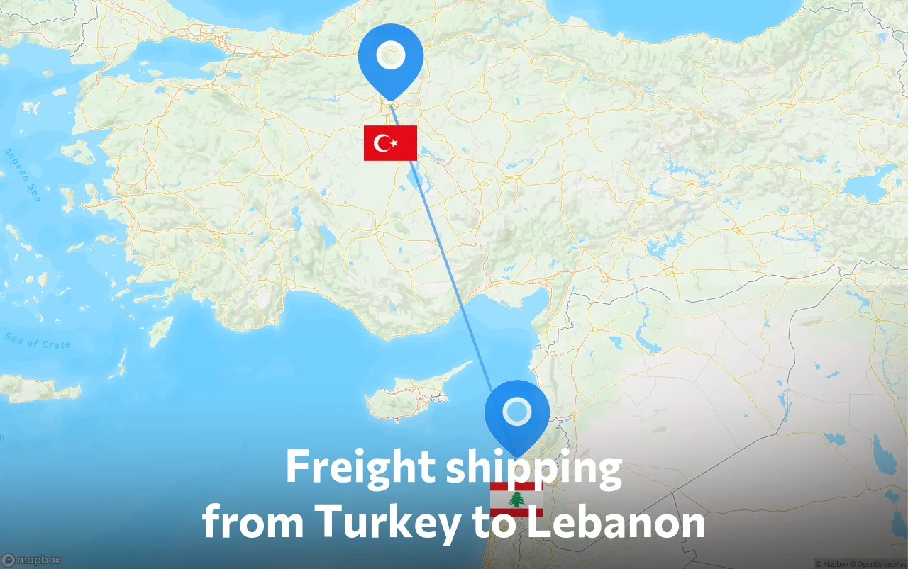 Shipping route from Turkey to Lebanon