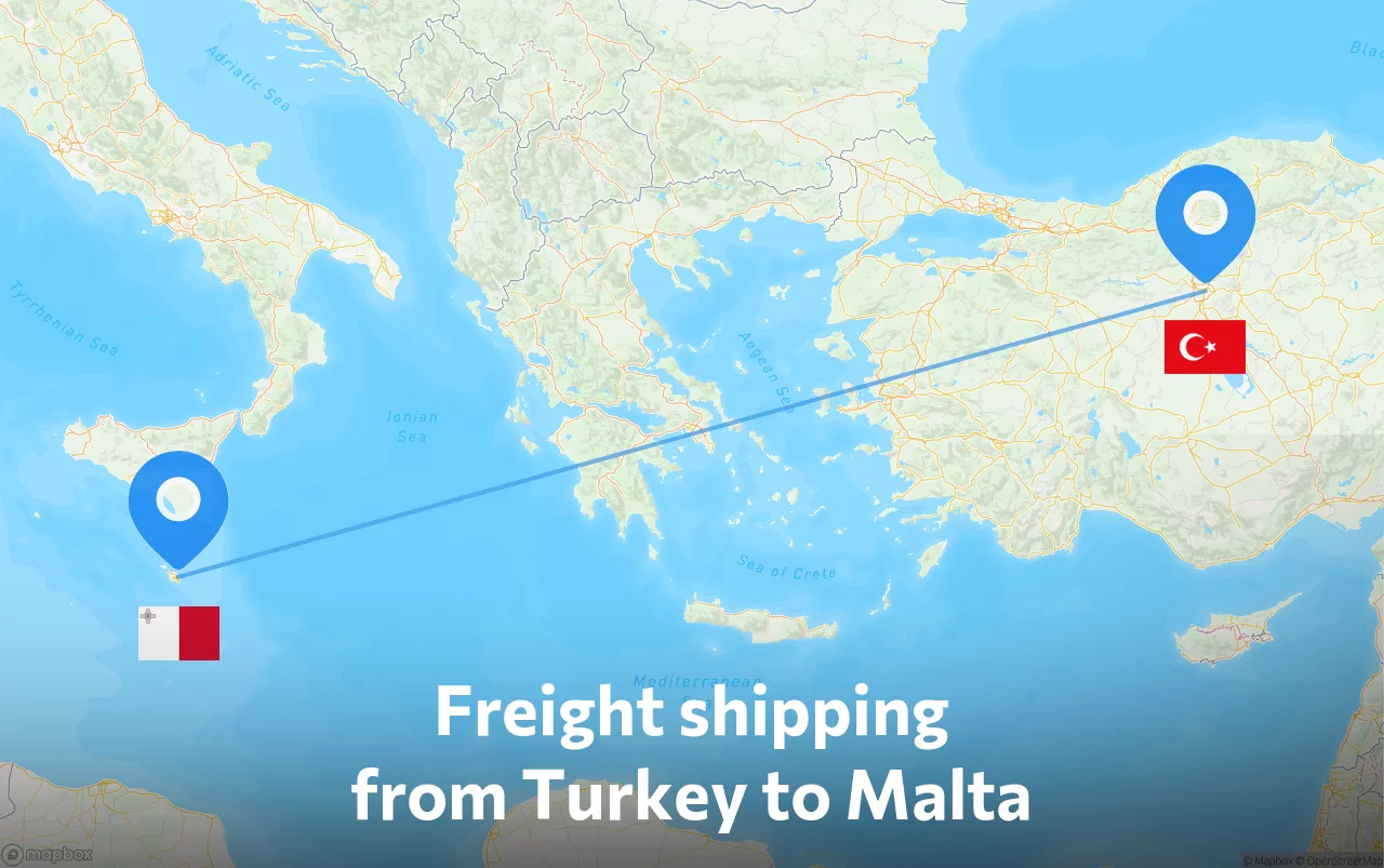 Shipping route from Turkey to Malta