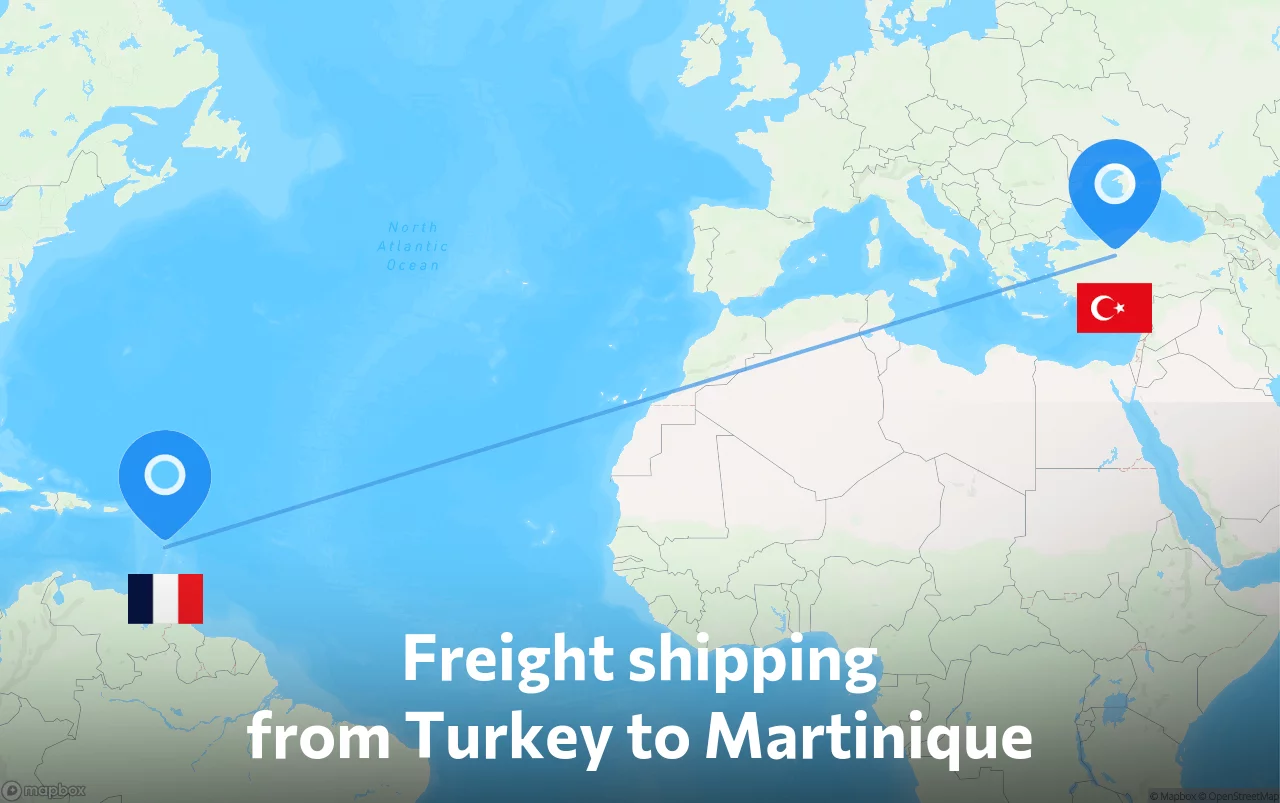 Shipping route from Turkey to Martinique