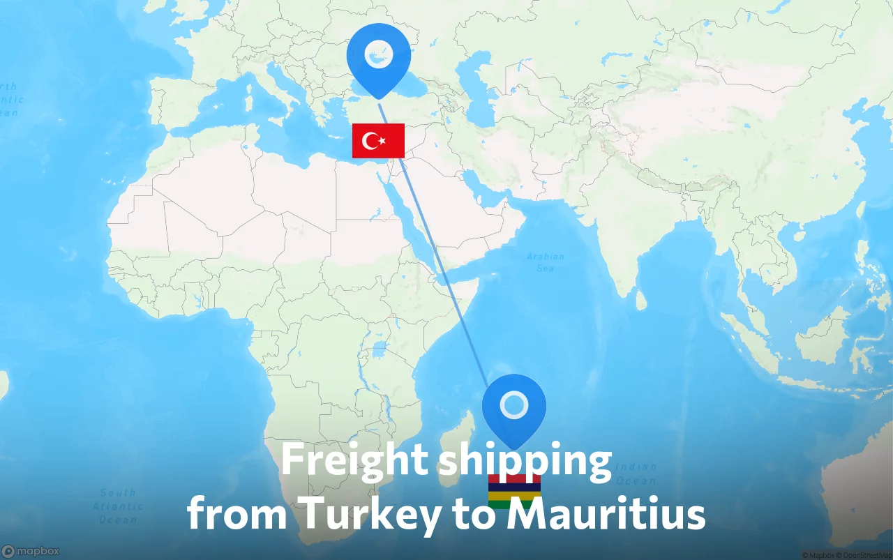 Shipping route from Turkey to Mauritius