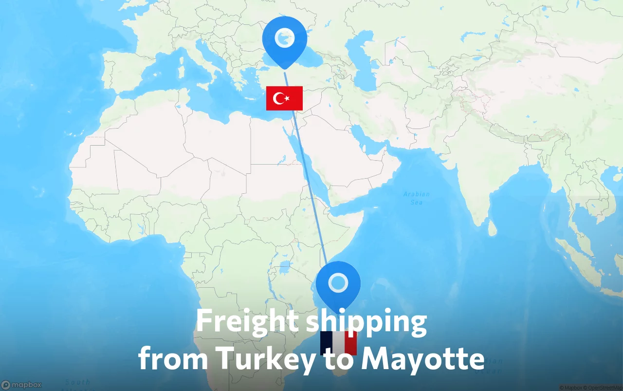 Shipping route from Turkey to Mayotte