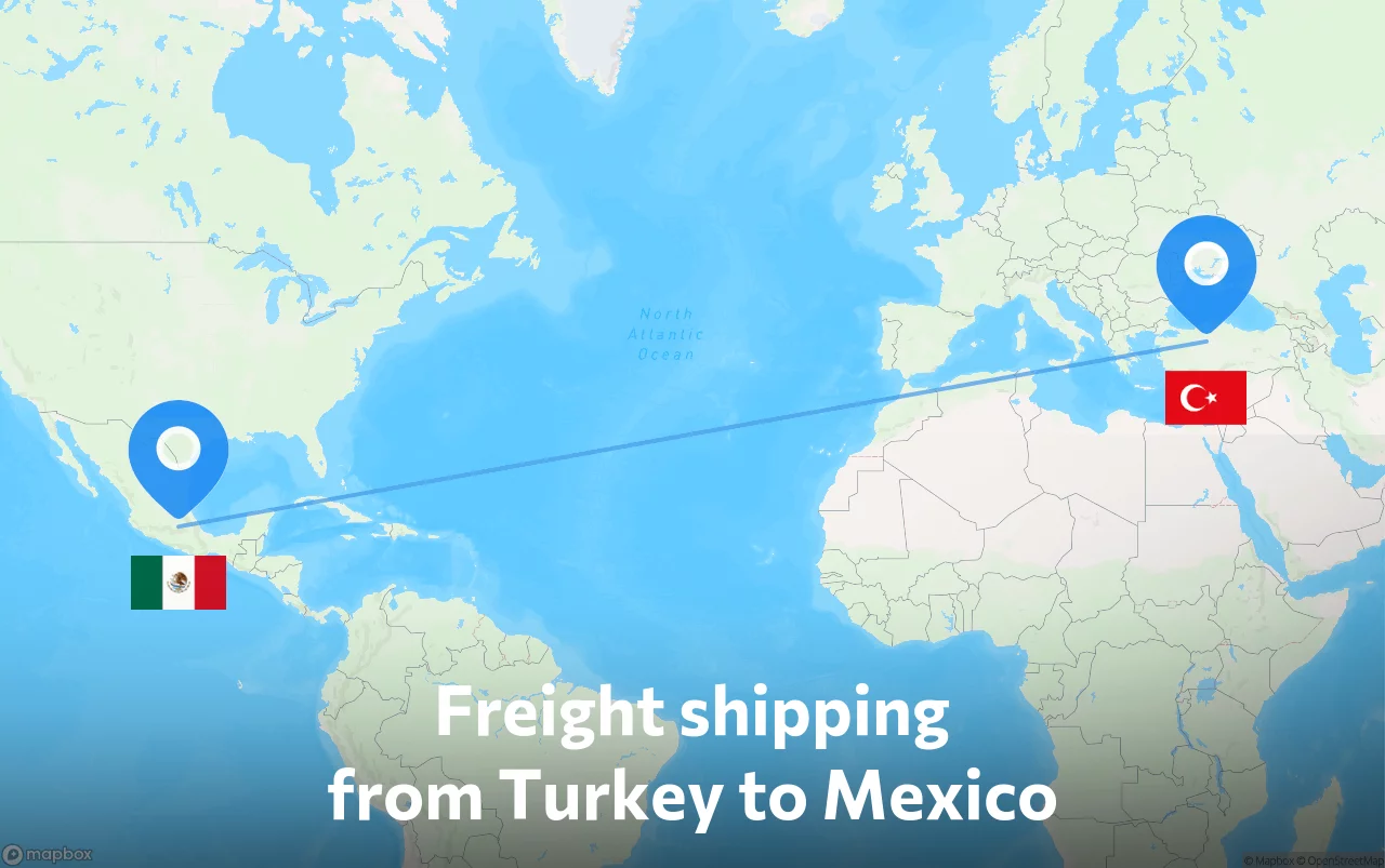 Shipping route from Turkey to Mexico