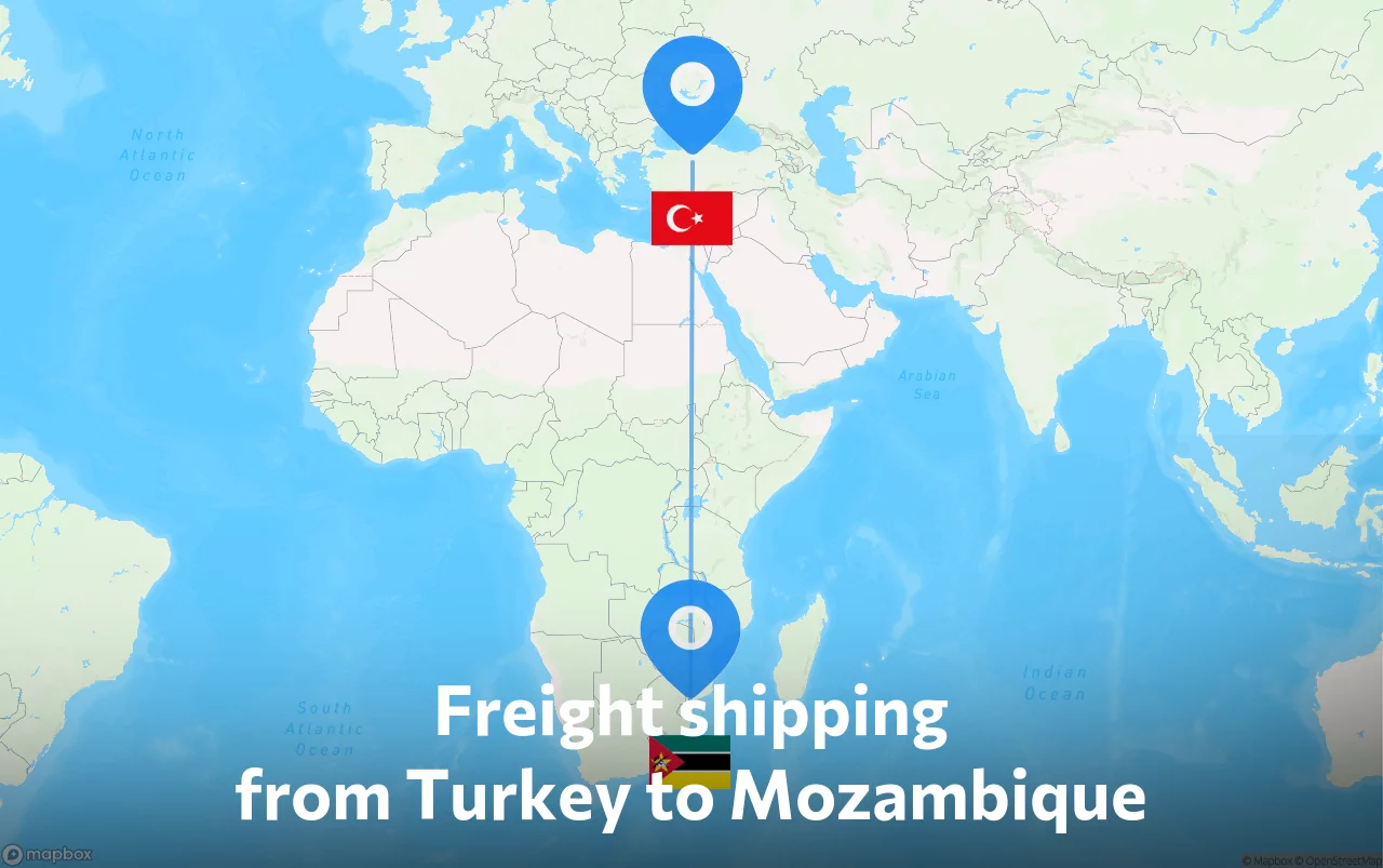 Shipping route from Turkey to Mozambique