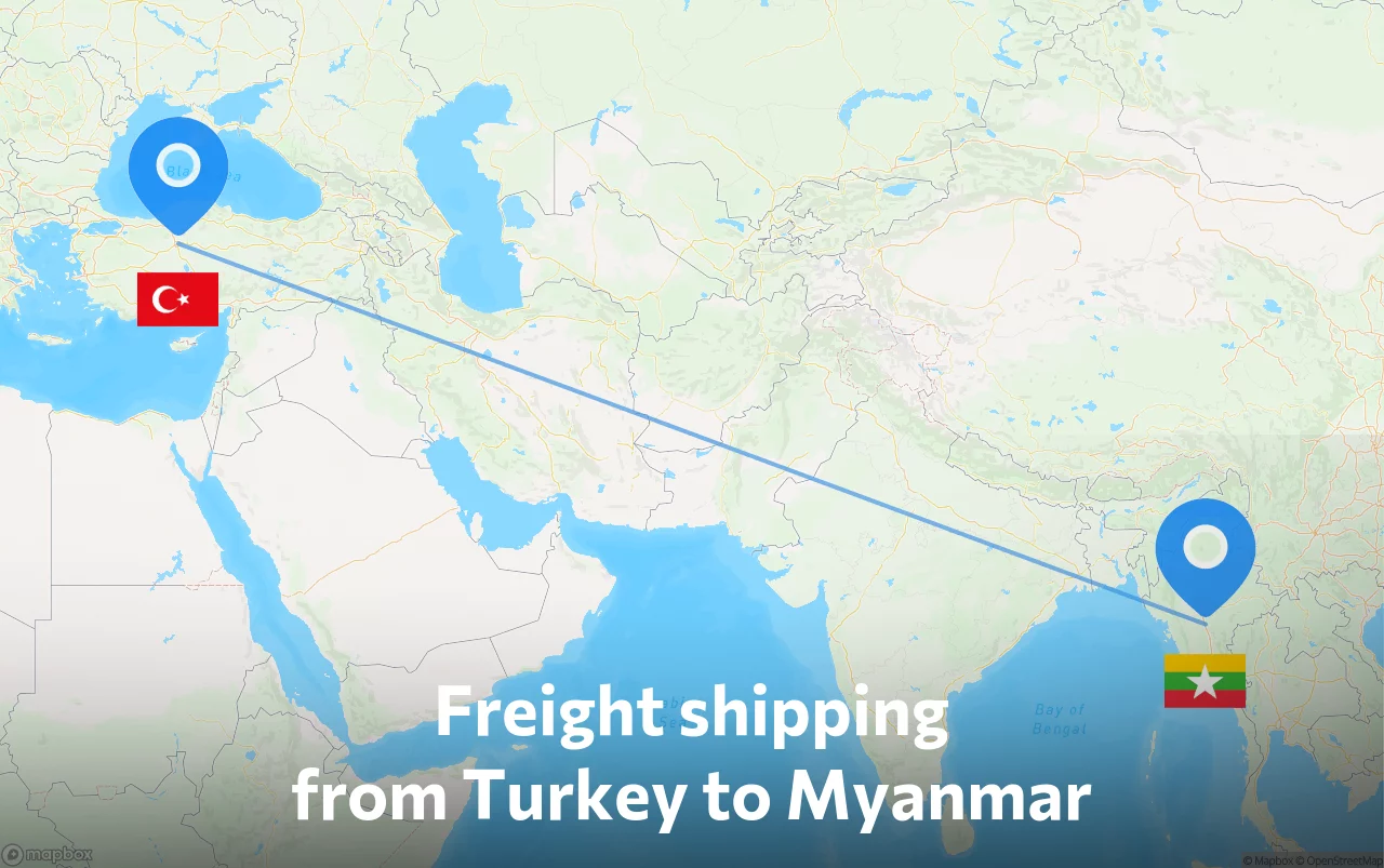 Shipping route from Turkey to Myanmar
