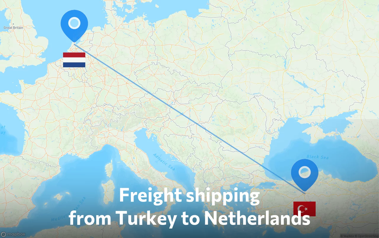 Shipping route from Turkey to Netherlands